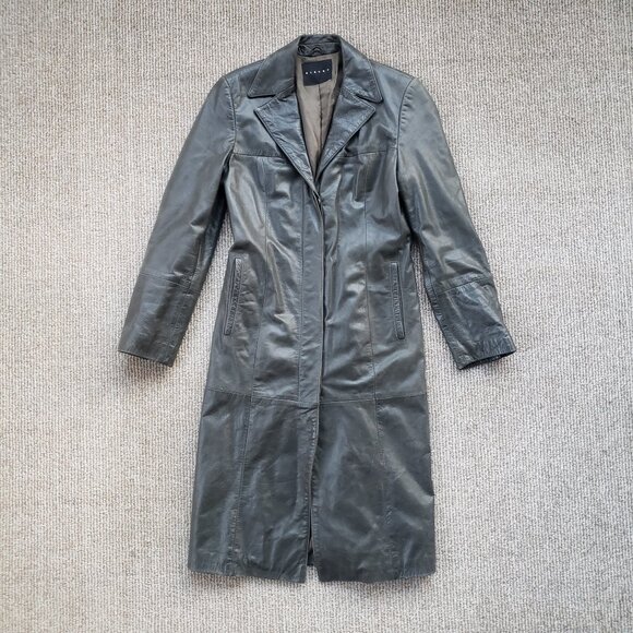 Sisley Vintage Distressed Leather Trench Coat Women's 40 IT (4 US) Brown Gray - Picture 1 of 13